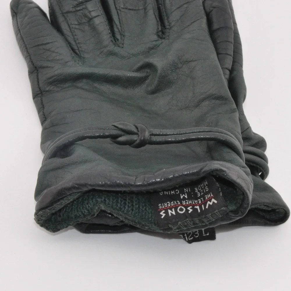 Wilsons‎ Leather Gloves Medium Green Good Knotted Wrist S4123 L